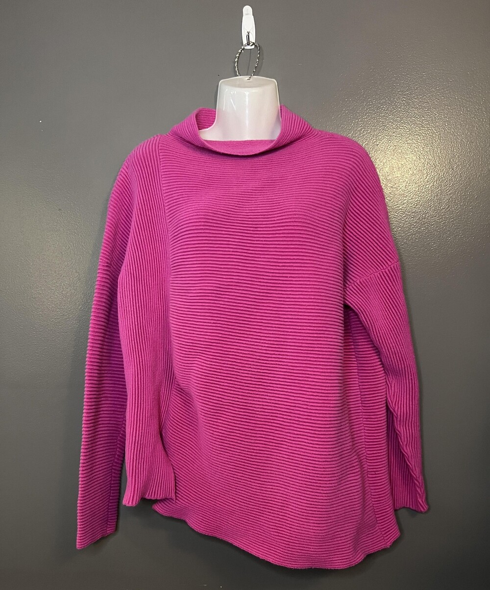 French Connection Sweater Womens Large Pink Ribbed Mock Neck Cotton Pullover